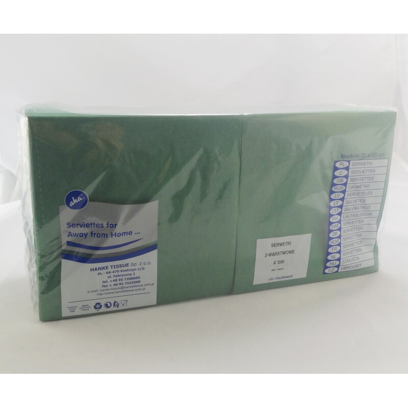 Serwetki dwuwarstwowe zielone 33x33 250 szt Serwetki dwuwarstwowe zielone 33x33 250 szt